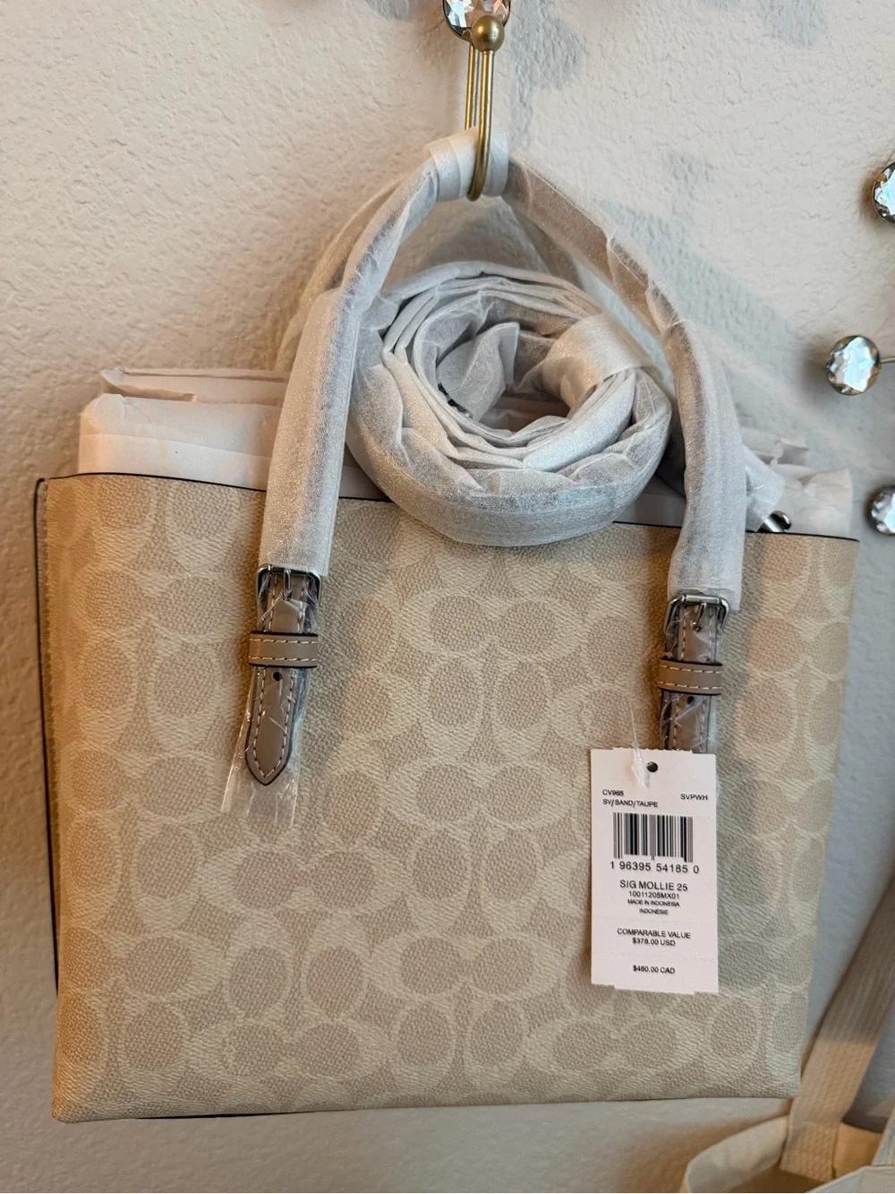Coach Mollie 25 Tan Signature Tote New